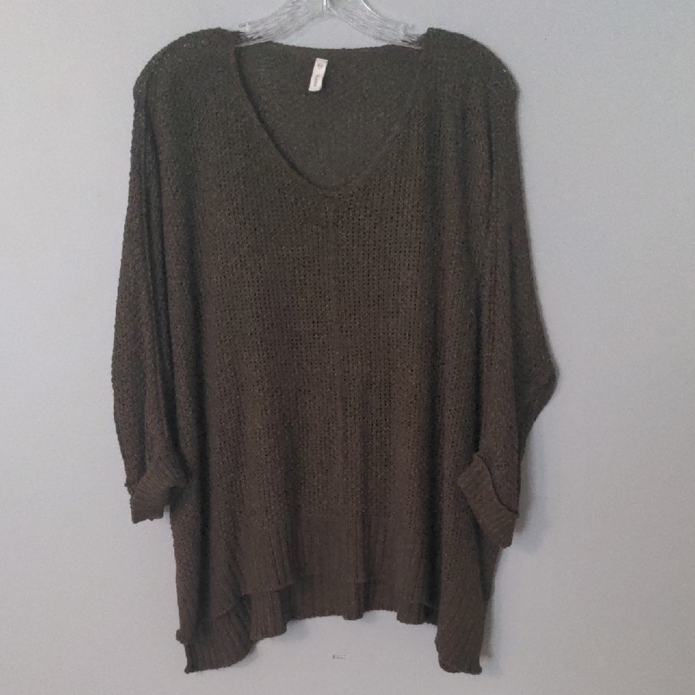 EUC✨ WISHLIST green open-knit oversized M/L v-neck sweater - Picture 4 of 16